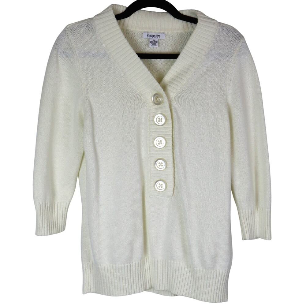 Hampshire Studio Vintage Y2K Cream Knit Sweater Big Buttons Cotton Blend Medium